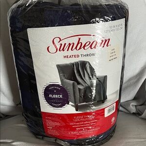 Sunbeam Heated Throw in Black & Blue Fleece